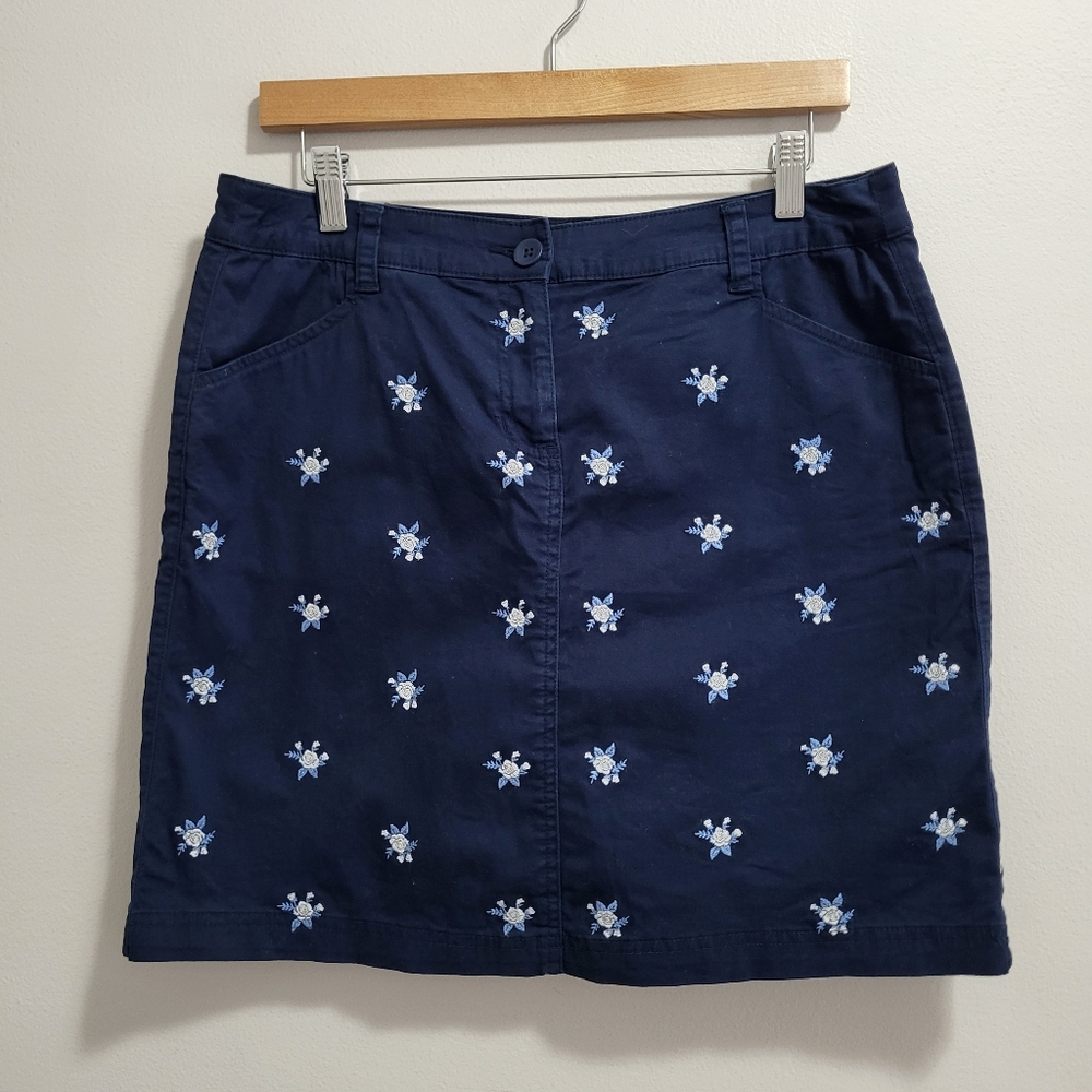 Vintage Y2K Karen Scott Embroidered Floral Rose Cotton Mini Skirt Size 6